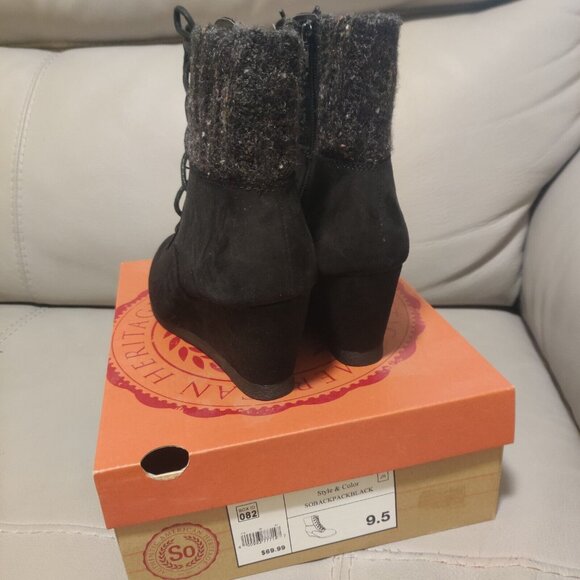 So Women's Backpack Black Wedge Comfort Lace Up Ankle Boots Size 9.5 - Picture 2 of 6